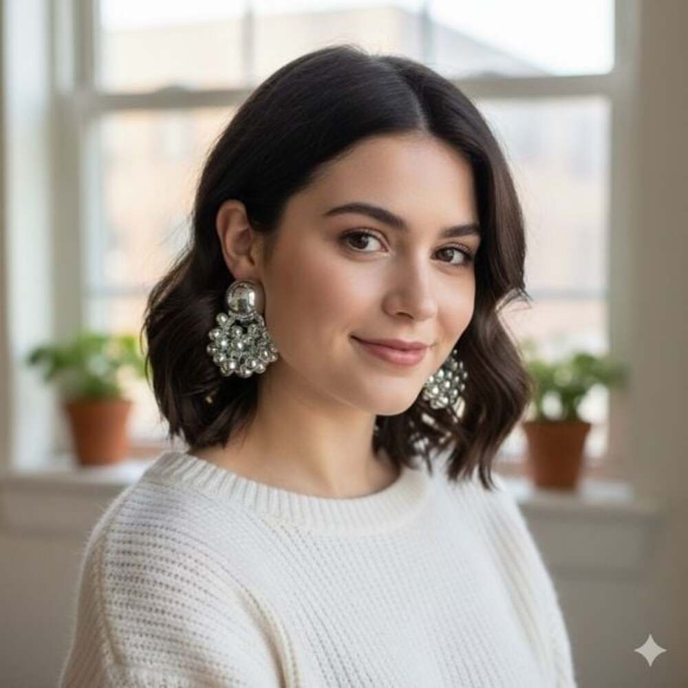 Chunky Silver Tone Ball Cluster Earrings